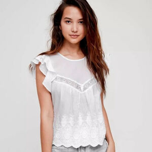 Aritzia Sunday Best Caddie Blouse Ruffled Embroidered Top White Size XS
